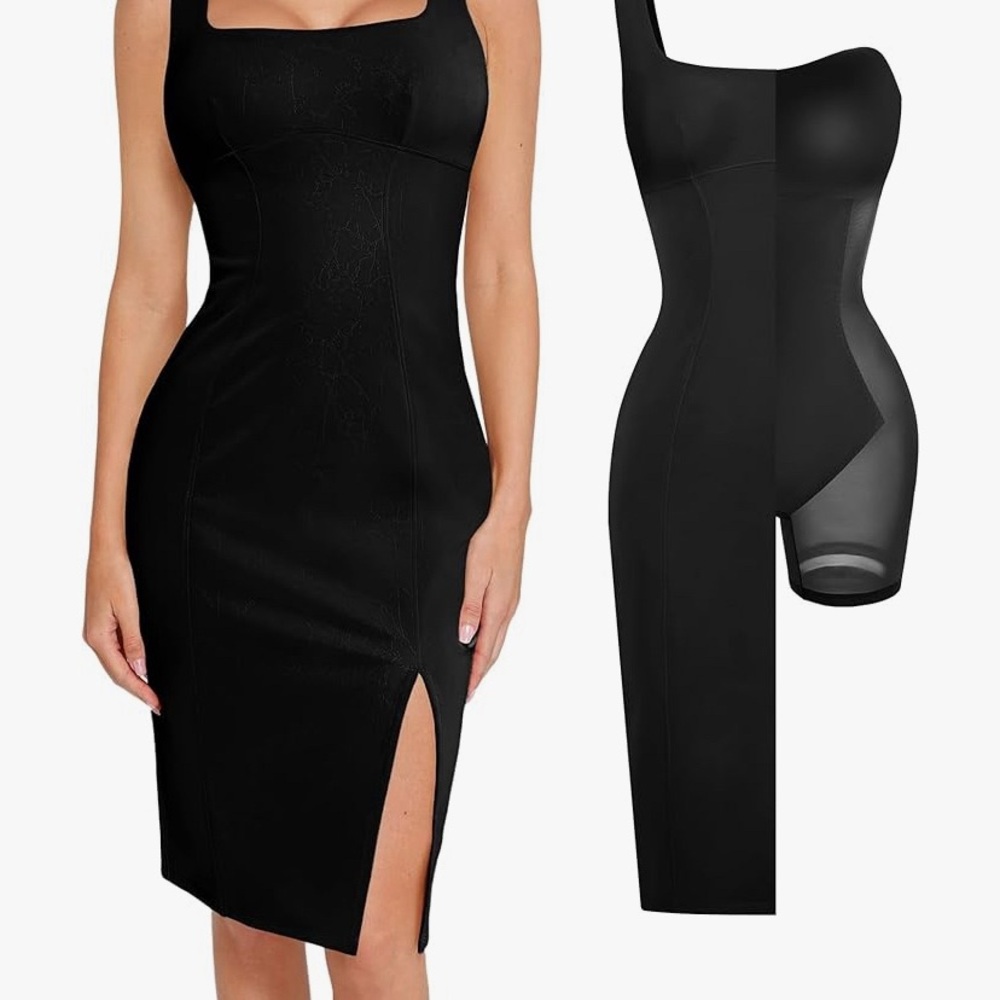 Black Shapewear Slip Dress with Contouring Fit - Picture 1 of 6